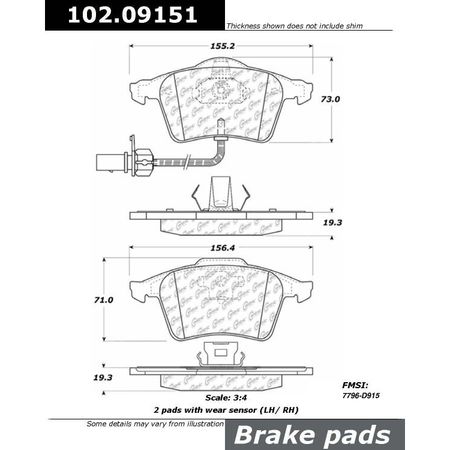 CENTRIC PARTS CTEK Brake Pads, 102.09151 102.09151